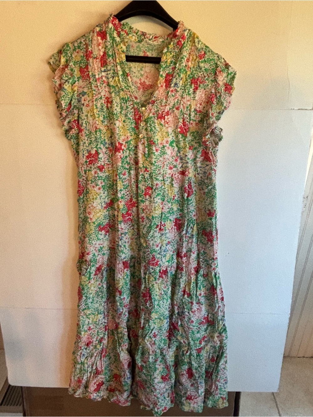 Entro Women’s Floral Ruffle Cap Sleeve V-Neck Pullover Sundress M, long